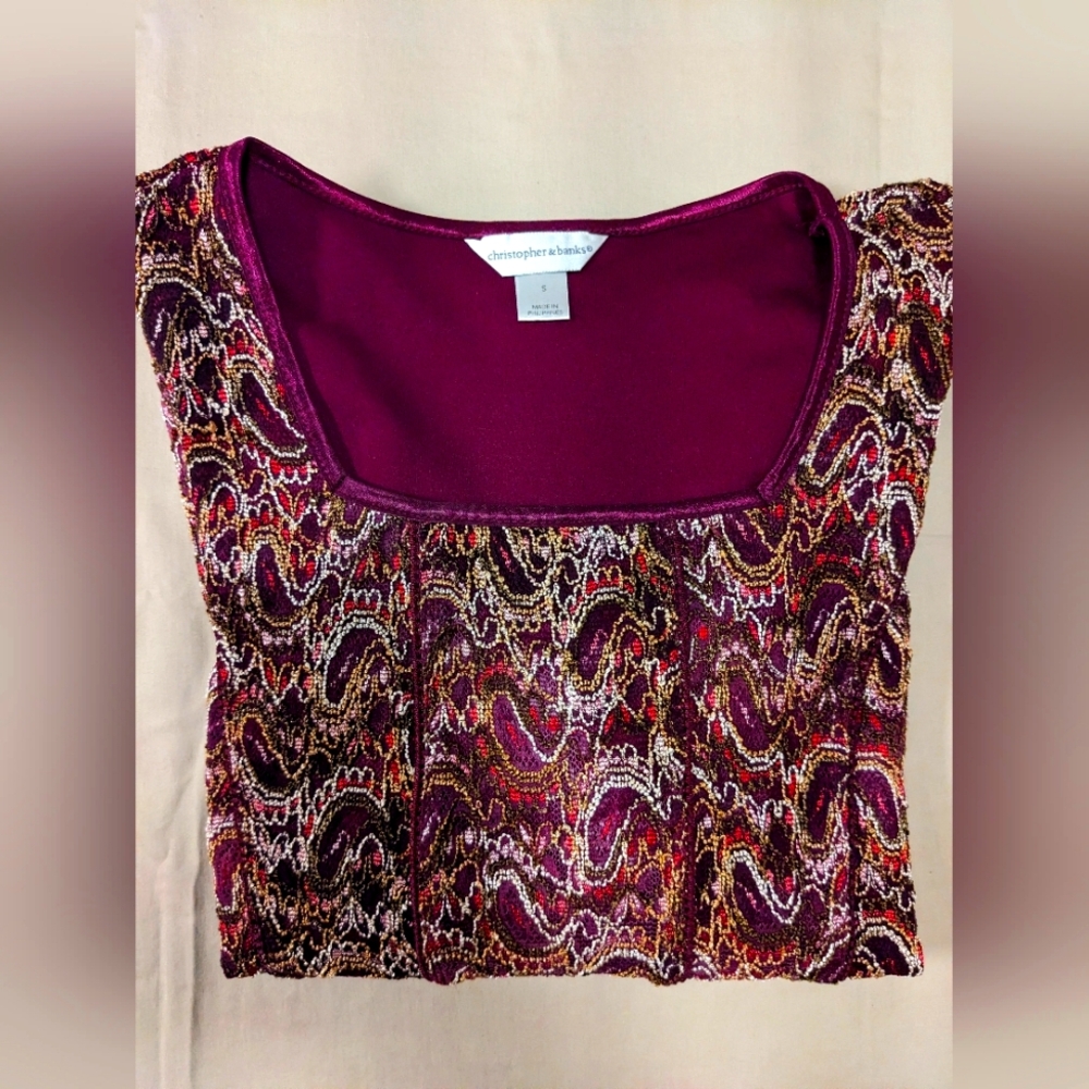 Christopher & Banks Crocheted Knit Paisley shirt- size small